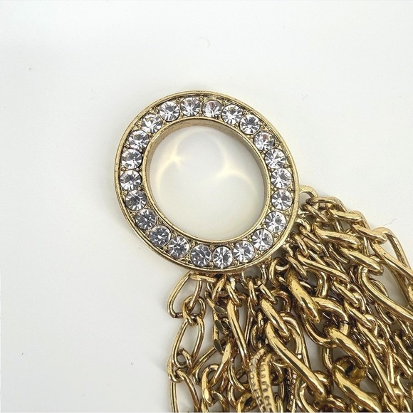 Heidi Daus Layered Waterfall Necklace Gold Tone Crystal Accent Statement Vintage - Picture 5 of 11